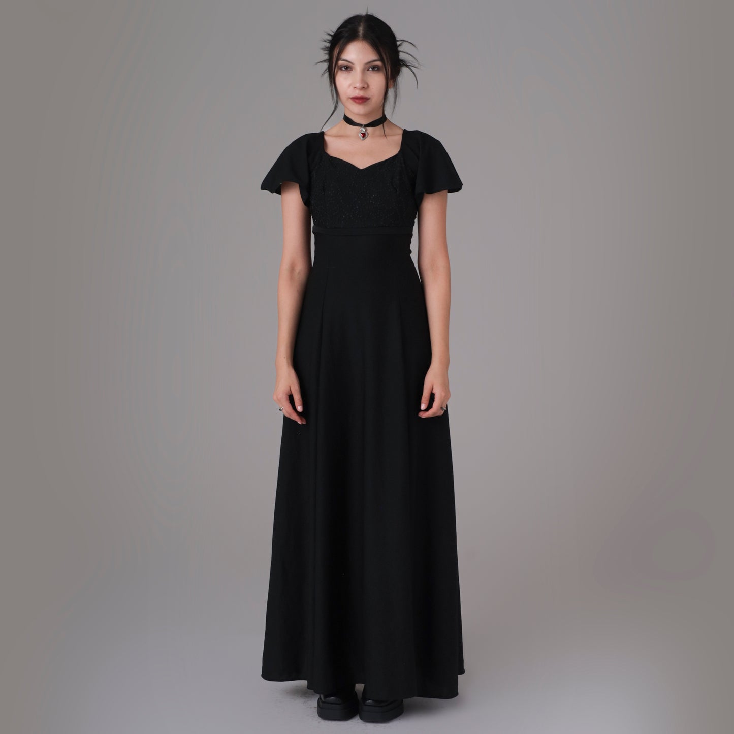 Y2K Beaded Black Maxi Dress