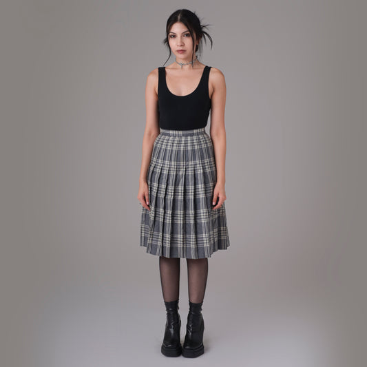 90s Grey Plaid Maxi Skirt