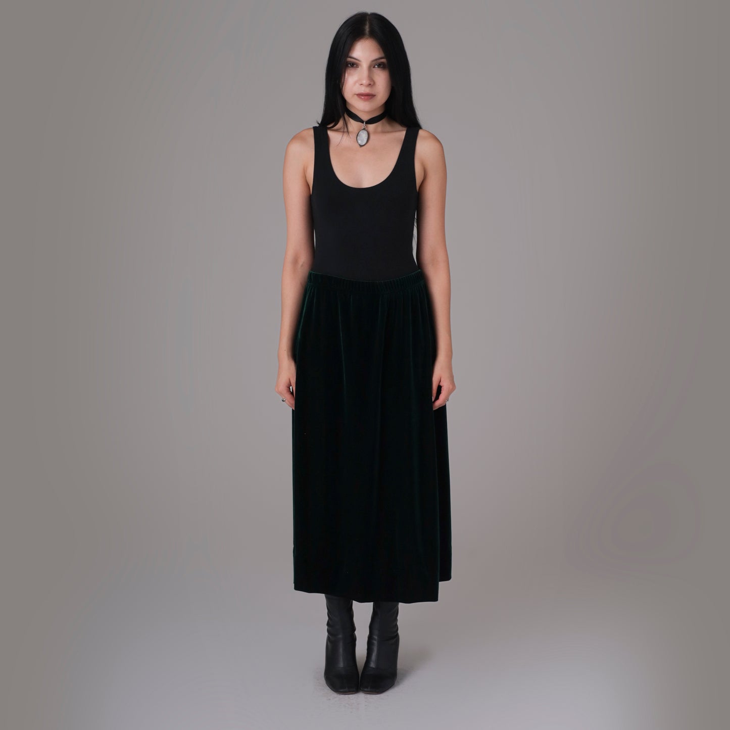 90s Dark Green Velvet Maxi Skirt