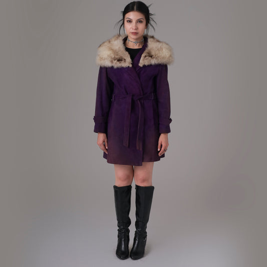 70s Purple Suede and Fur Trim Coat