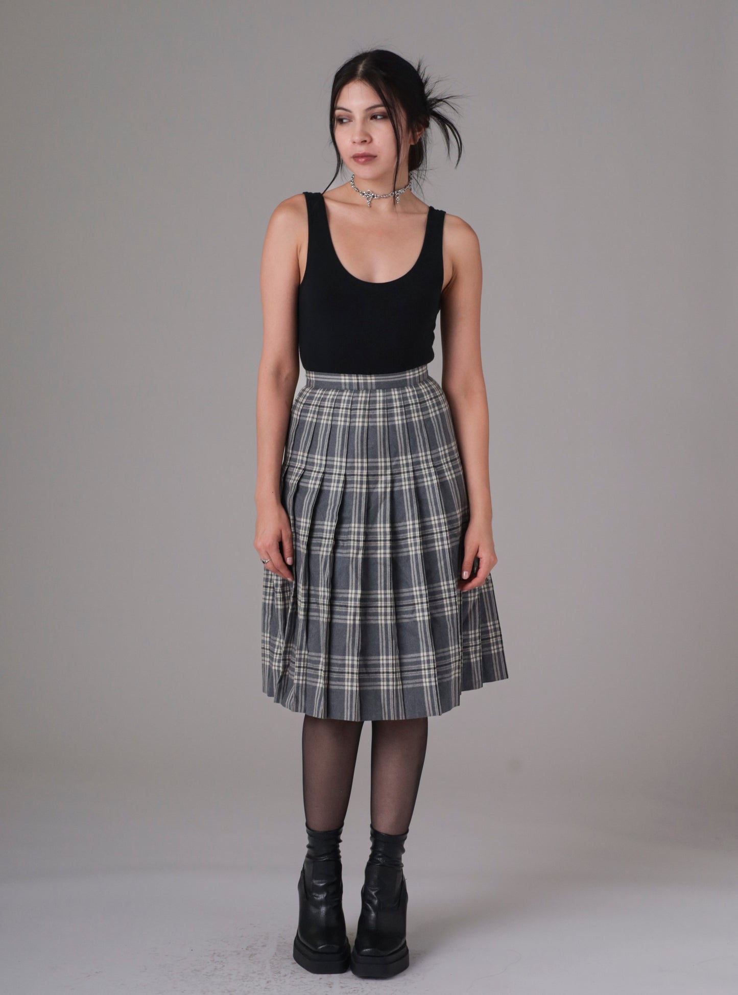 90s Grey Plaid Maxi Skirt