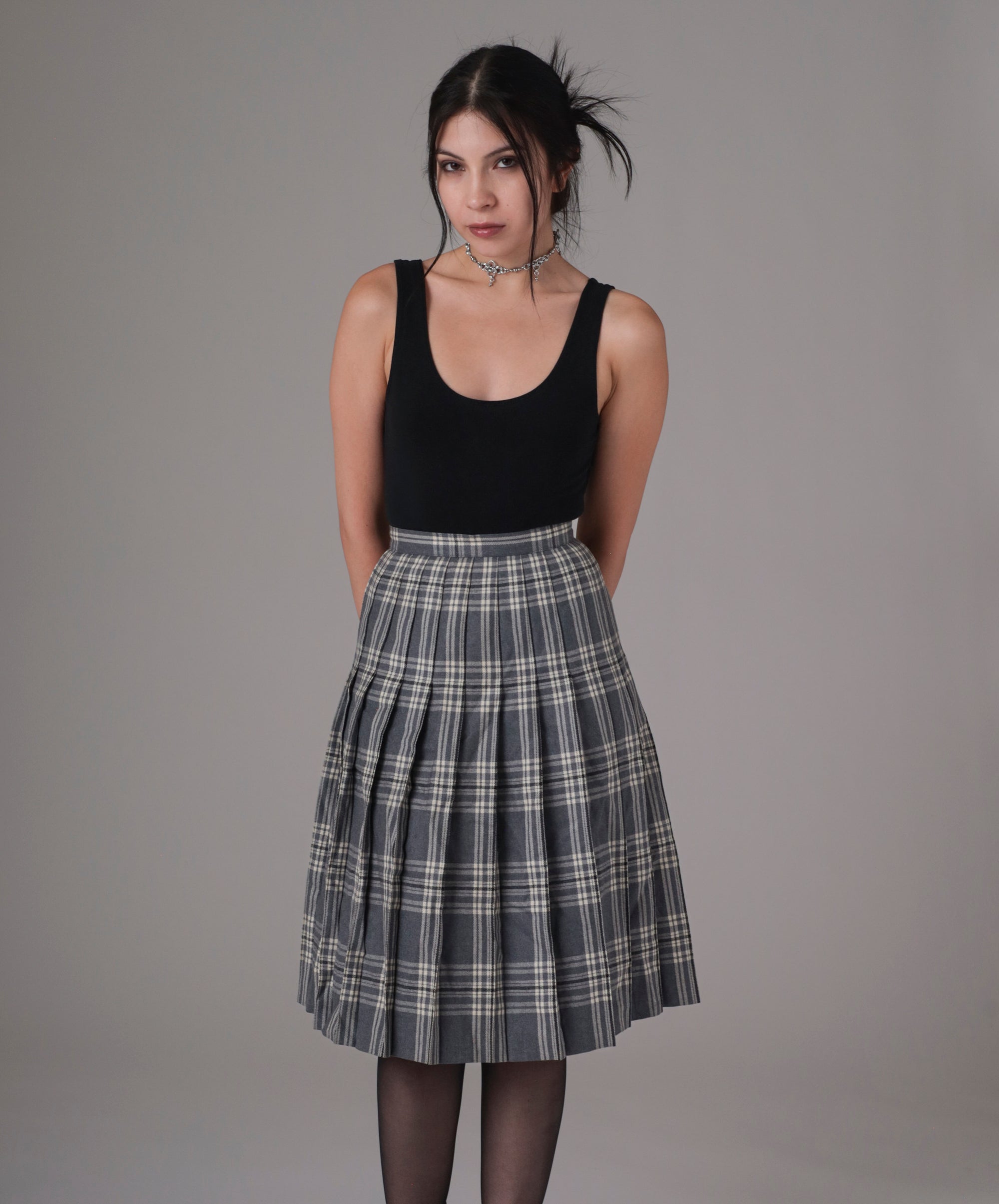 90s Grey Plaid Maxi Skirt Shopexile