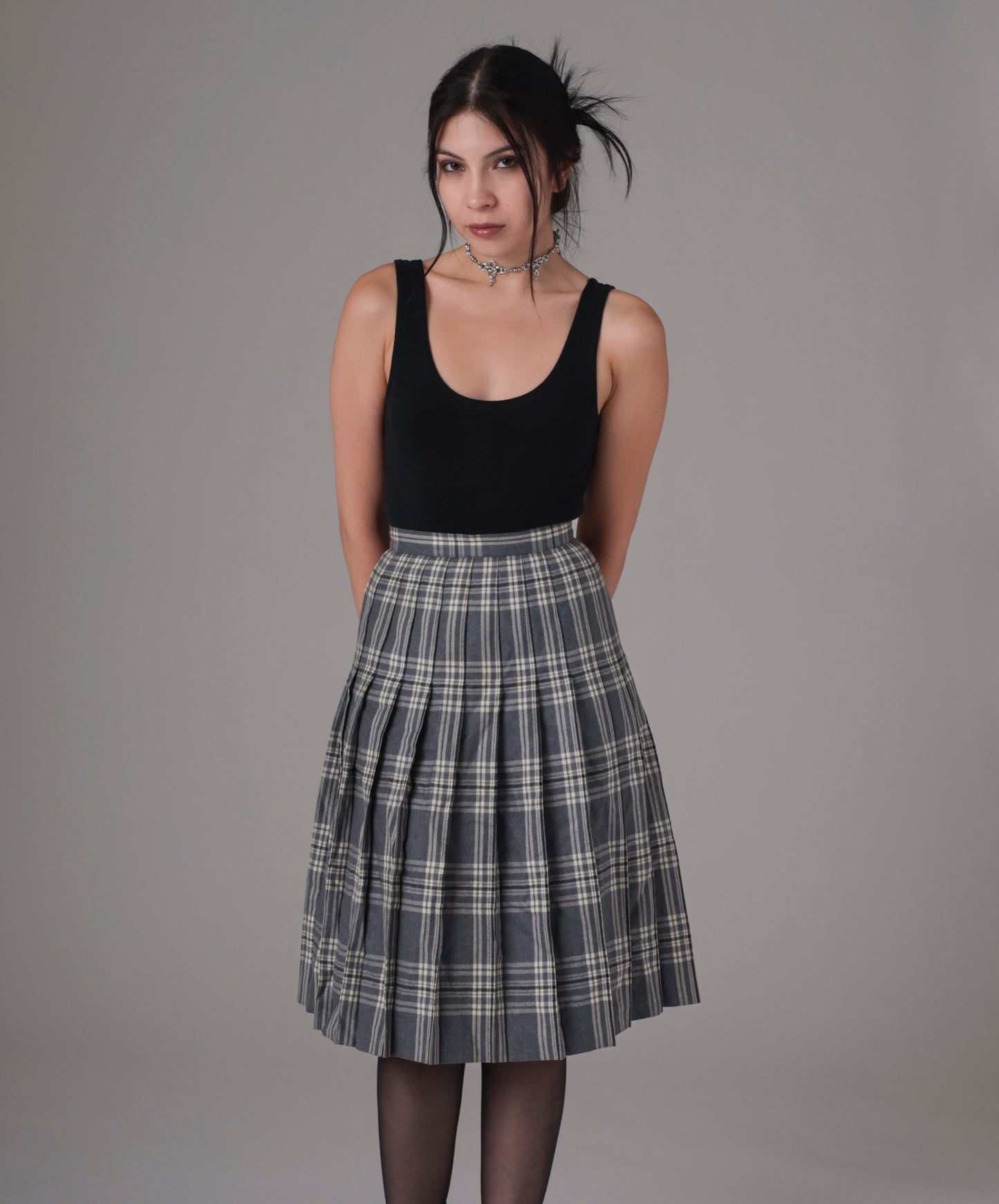 90s Grey Plaid Maxi Skirt