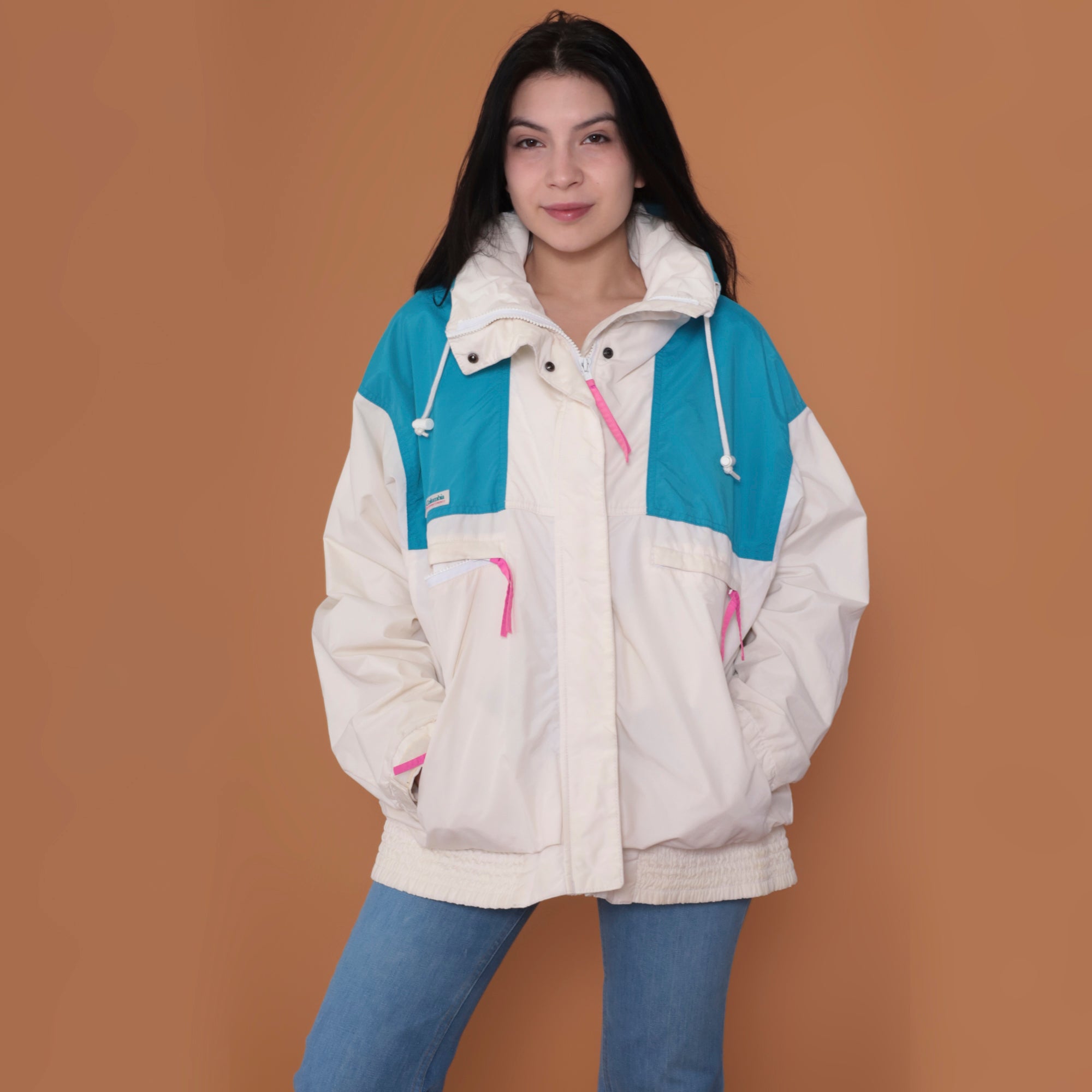 80s Columbia White and Teal Jacket