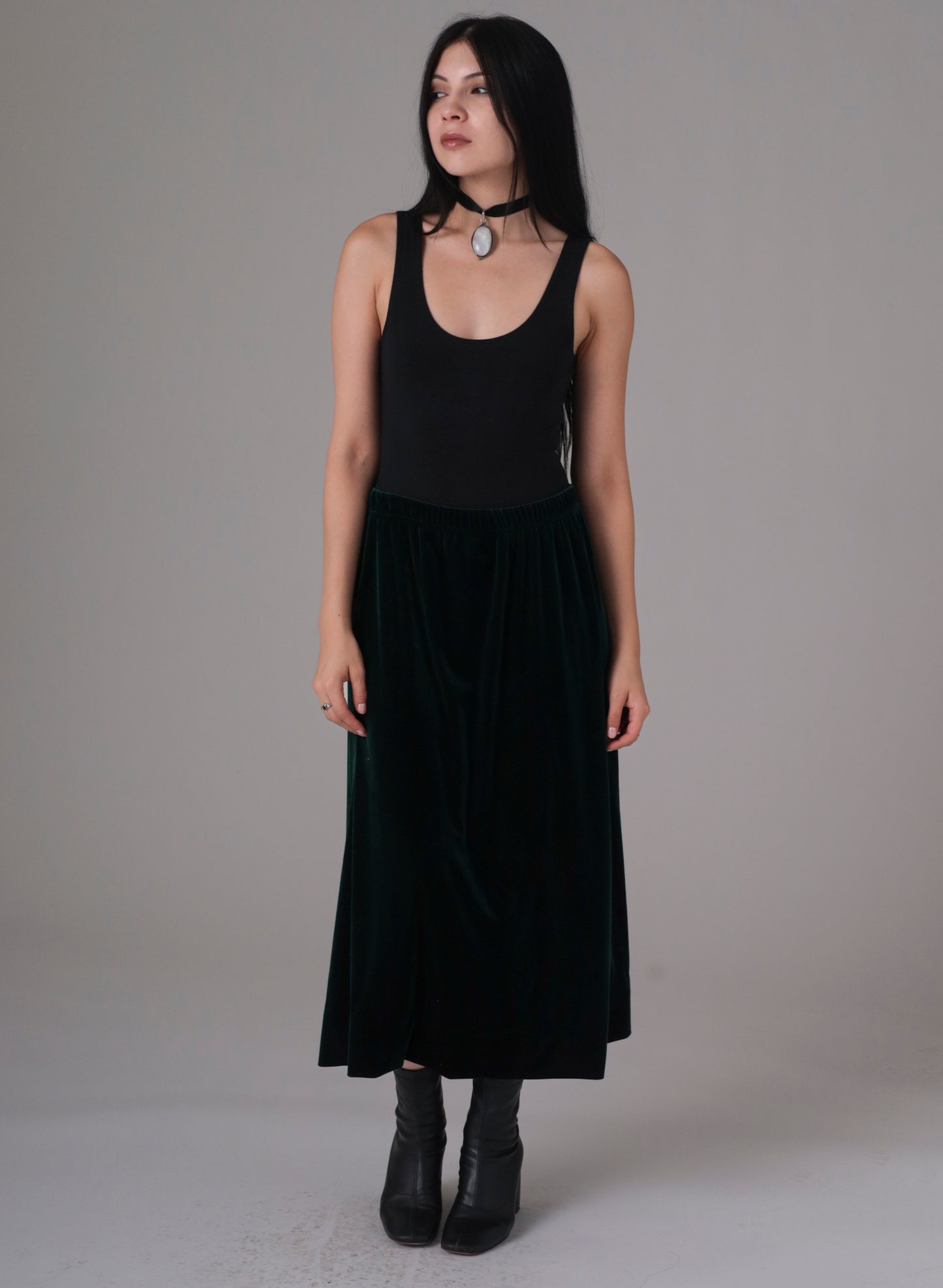 90s Dark Green Velvet Maxi Skirt