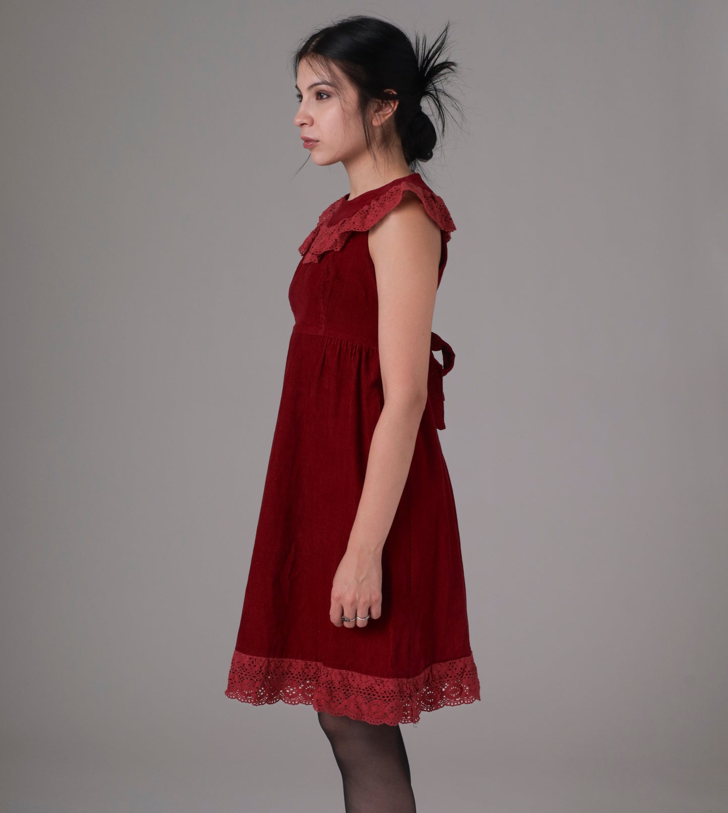 Burgundy Corduroy Baby Doll Mini Mod Dress