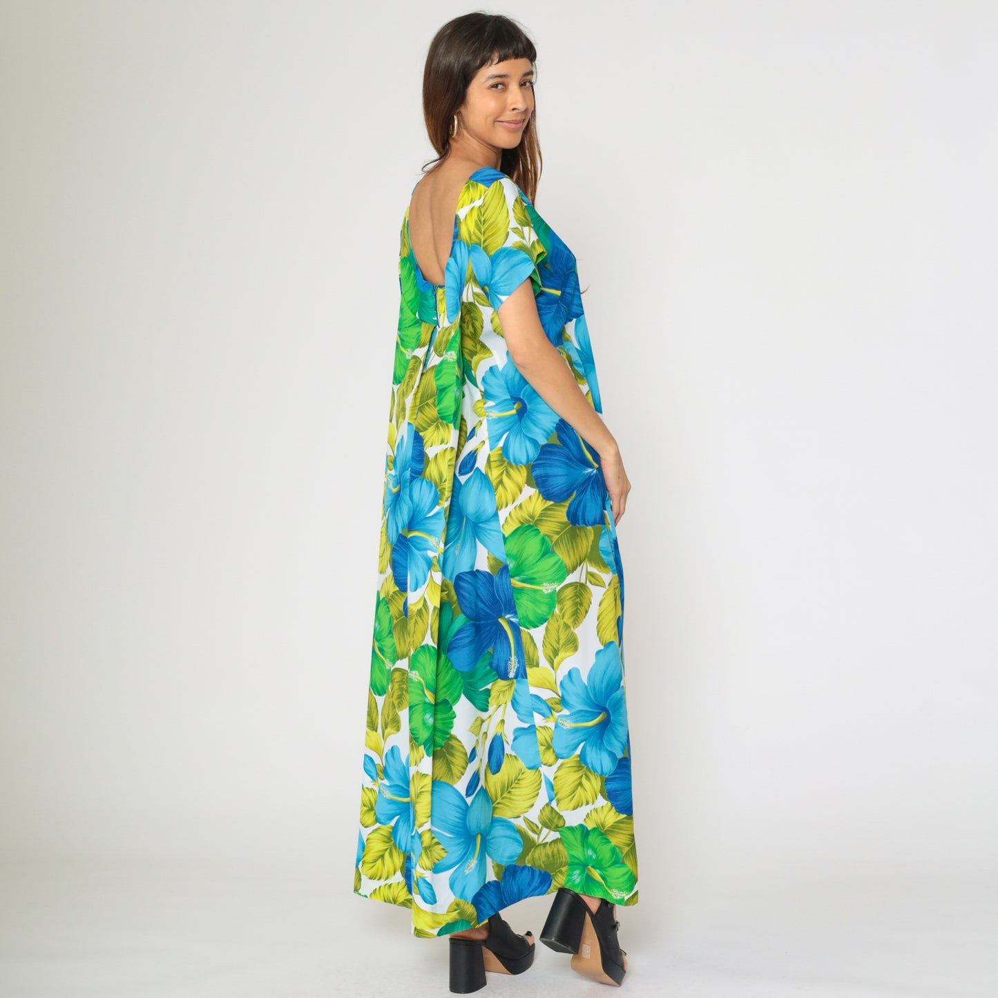 Vintage Tropical Hawaiian Floral Maxi Dress L