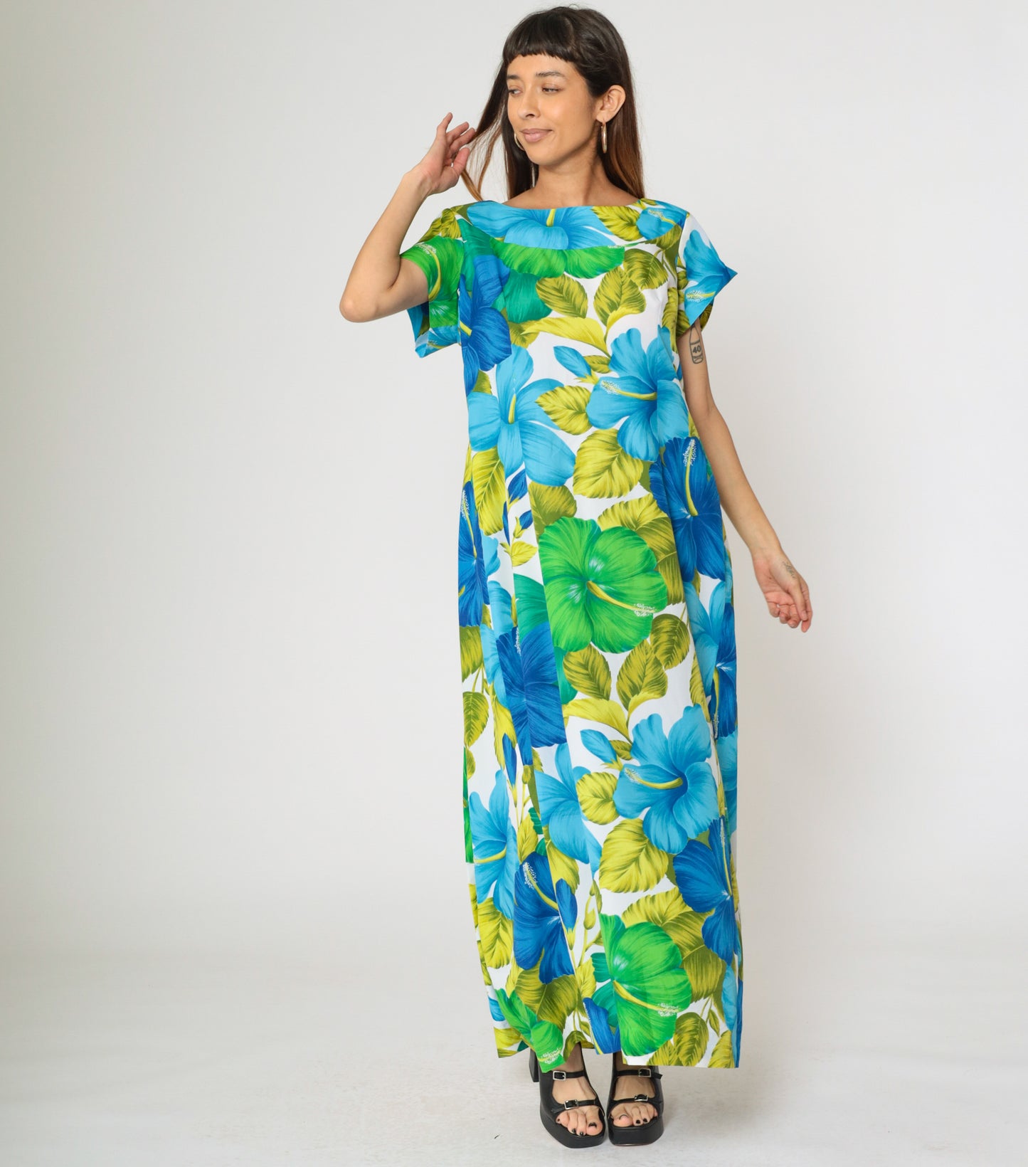 Vintage Tropical Hawaiian Floral Maxi Dress L