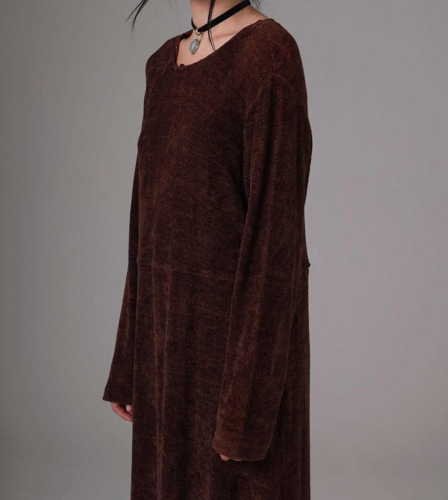 90s Brown Velvet Long Sleeve Maxi Dress