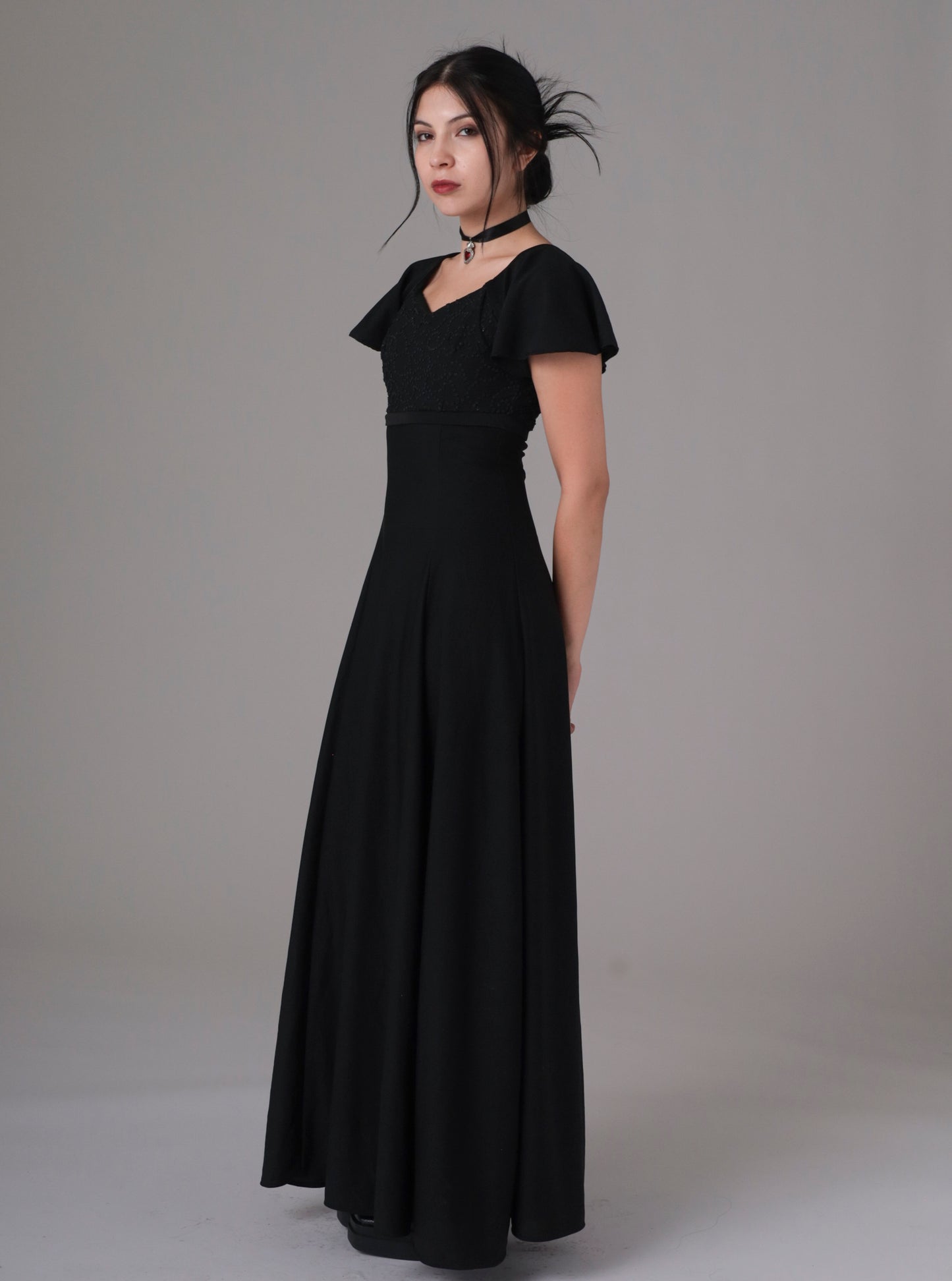 Y2K Beaded Black Maxi Dress