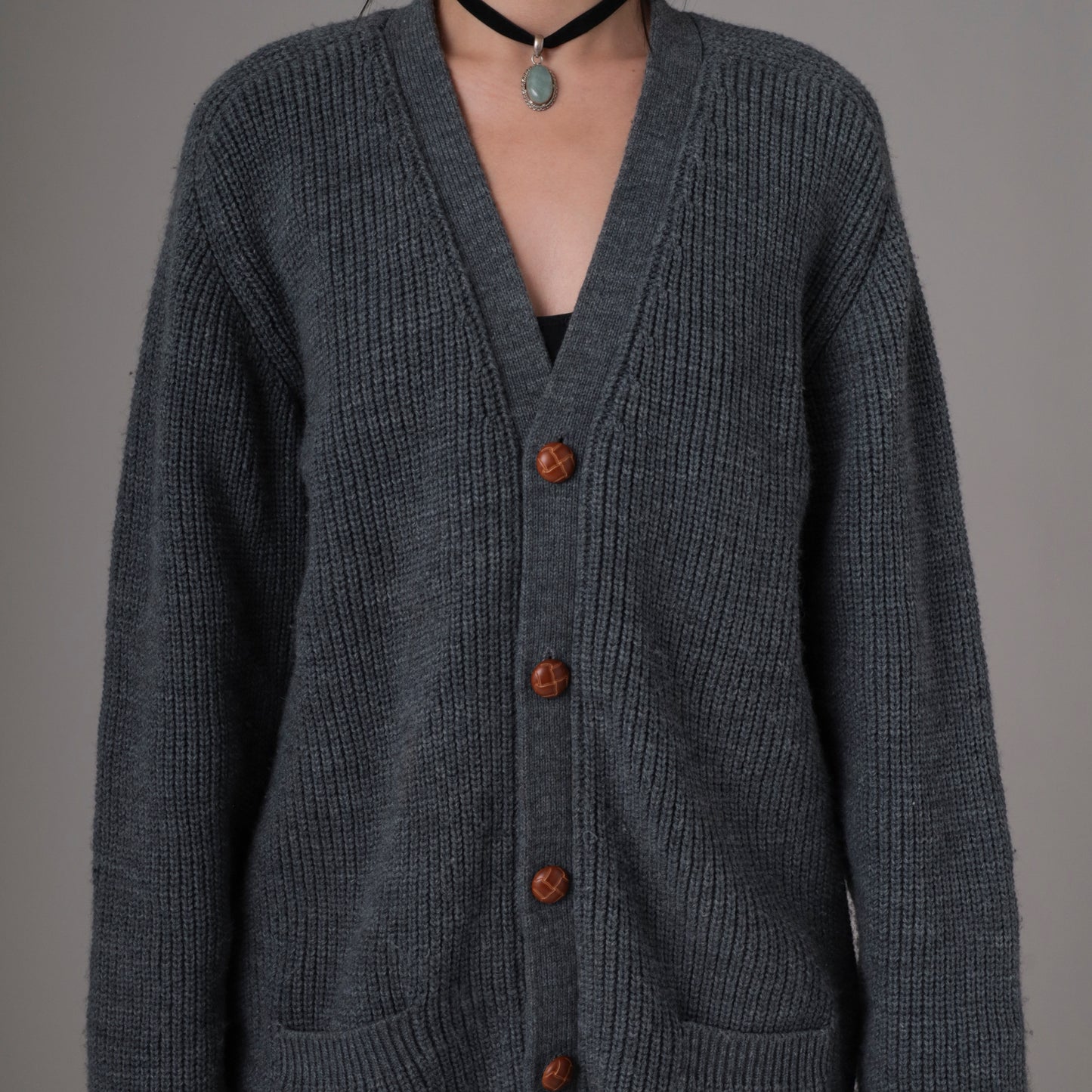 90s Grey Knit Button Down Cardigan