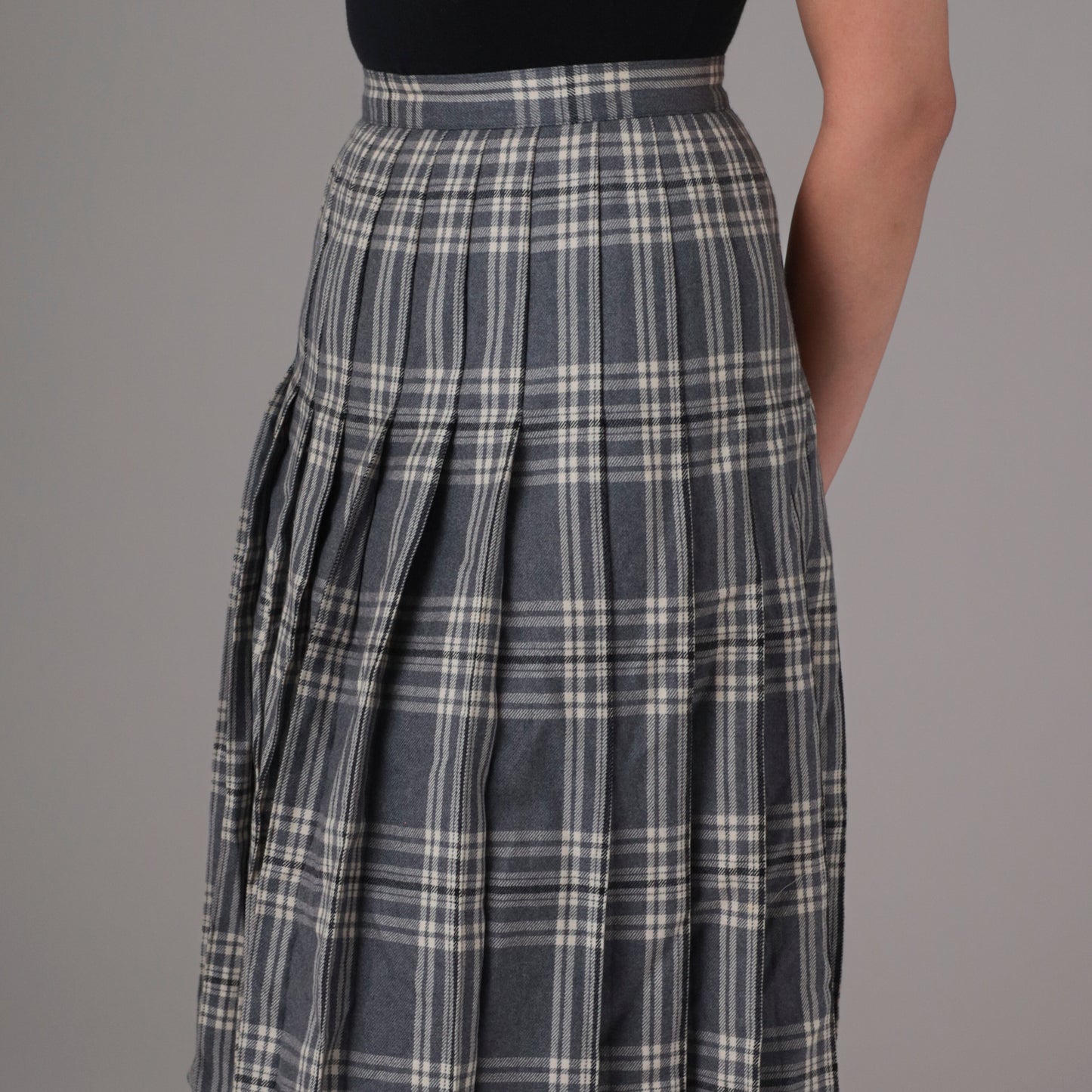 90s Grey Plaid Maxi Skirt