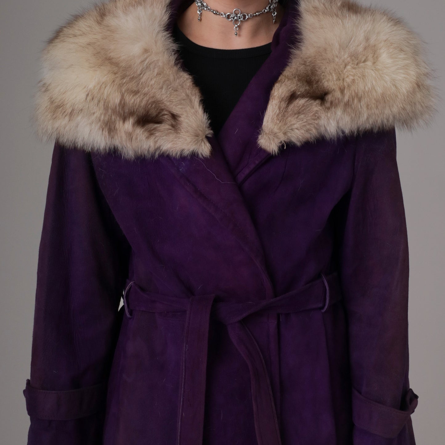 70s Purple Suede and Fur Trim Coat