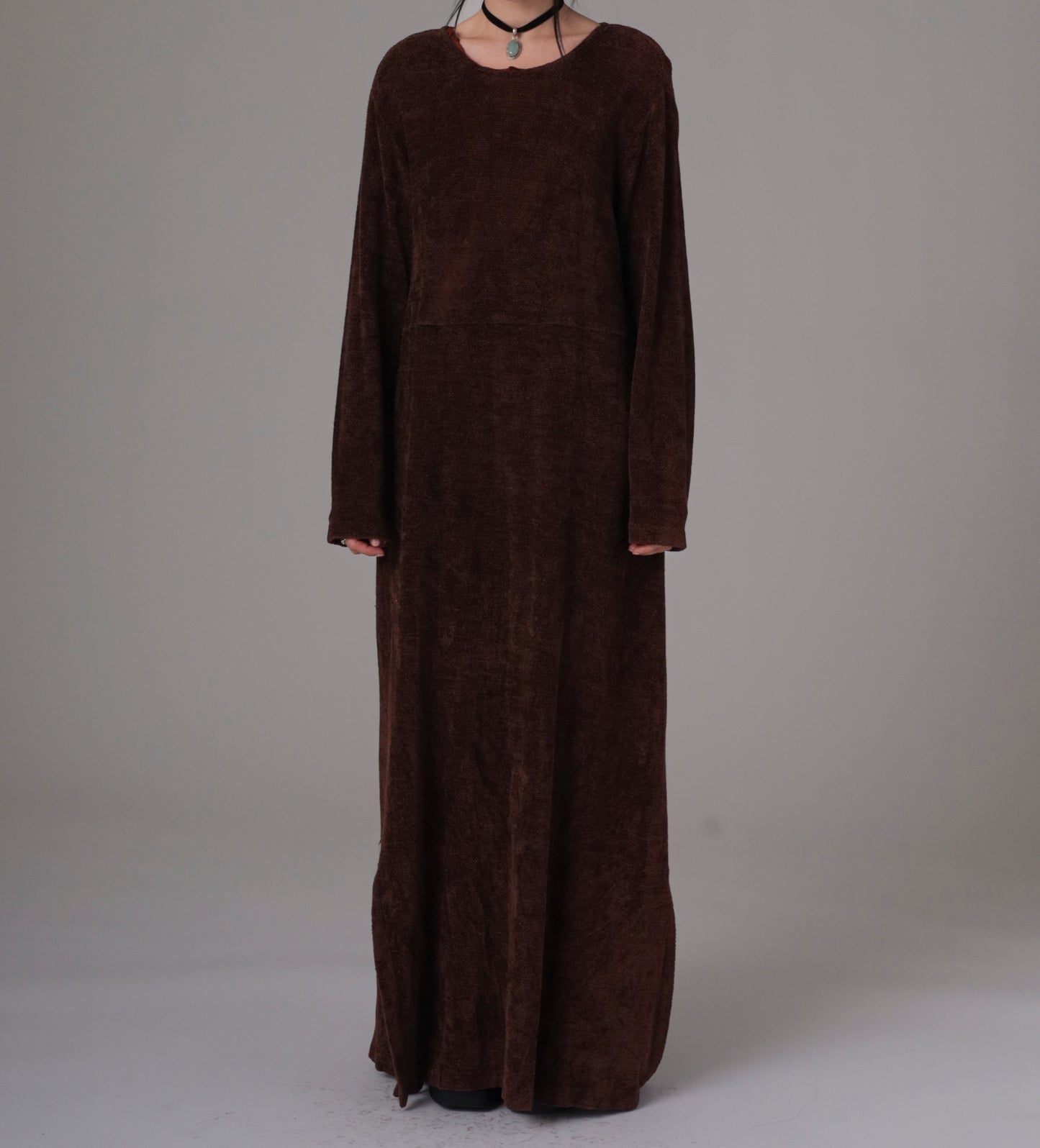 90s Brown Velvet Long Sleeve Maxi Dress