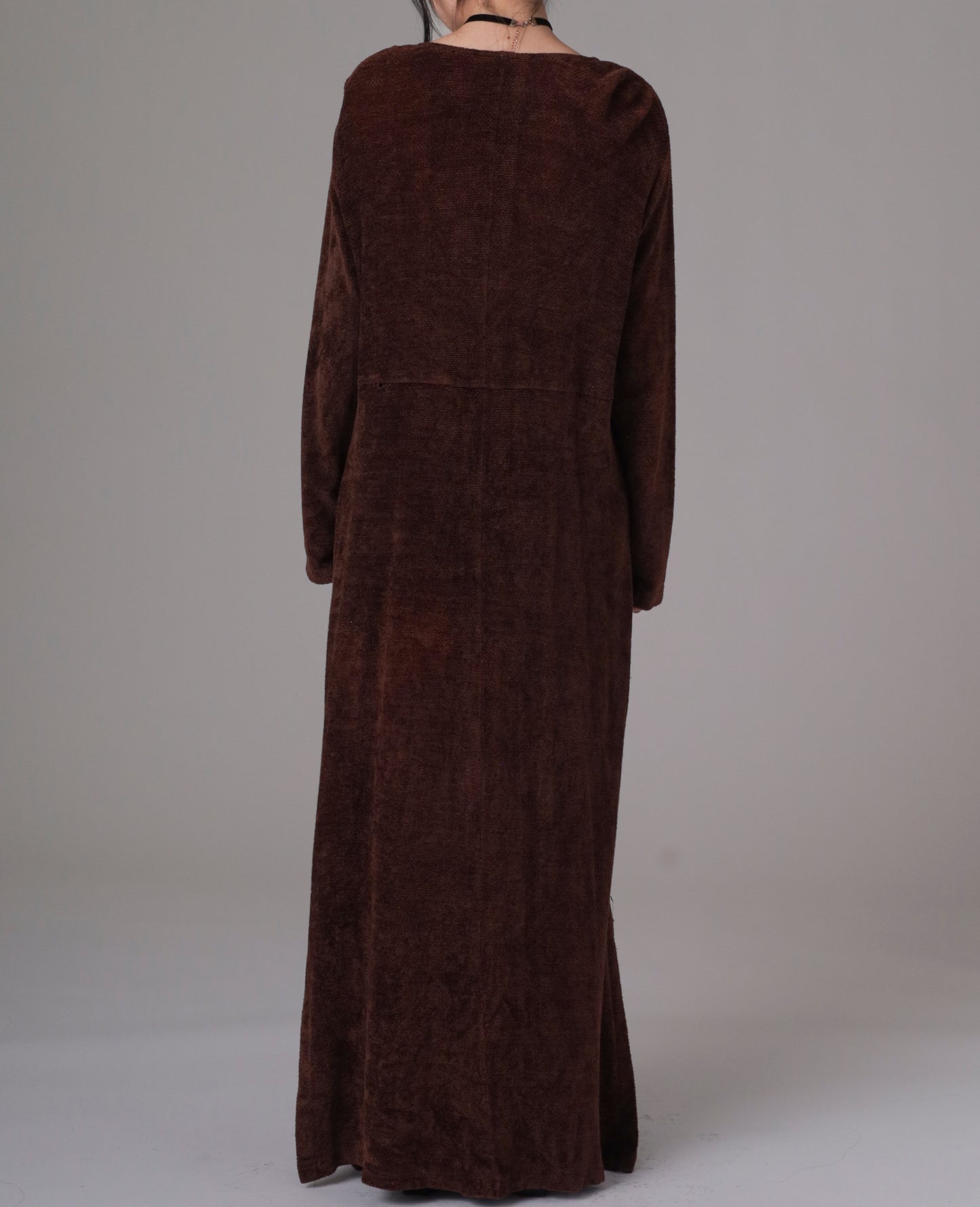 90s Brown Velvet Long Sleeve Maxi Dress