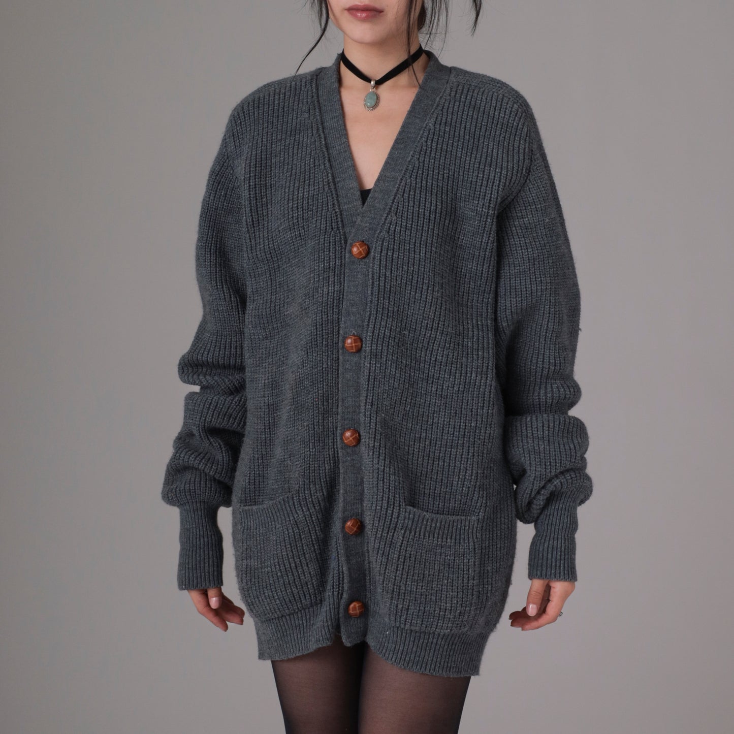 90s Grey Knit Button Down Cardigan