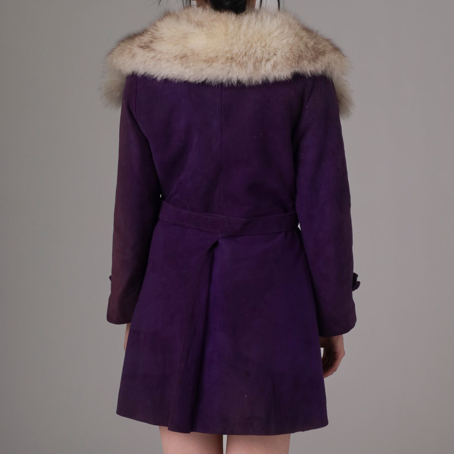 70s Purple Suede and Fur Trim Coat