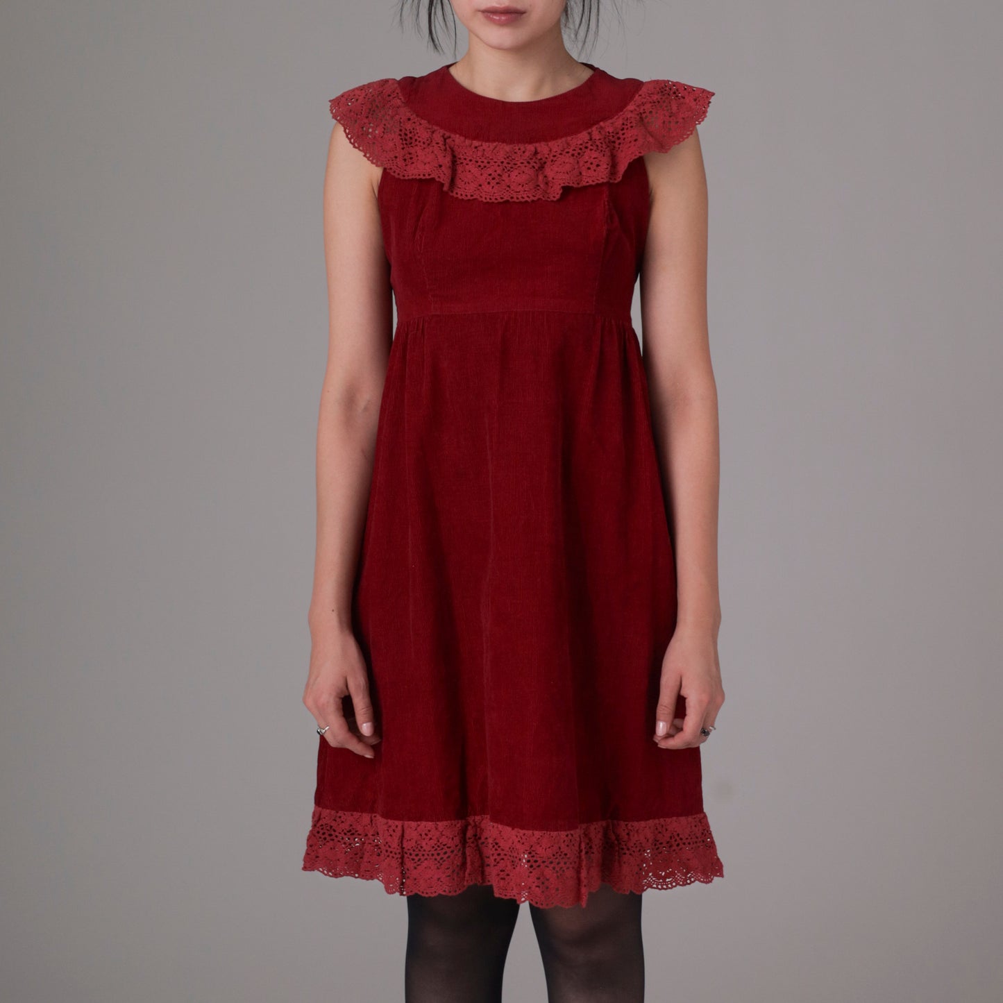 Burgundy Corduroy Baby Doll Mini Mod Dress