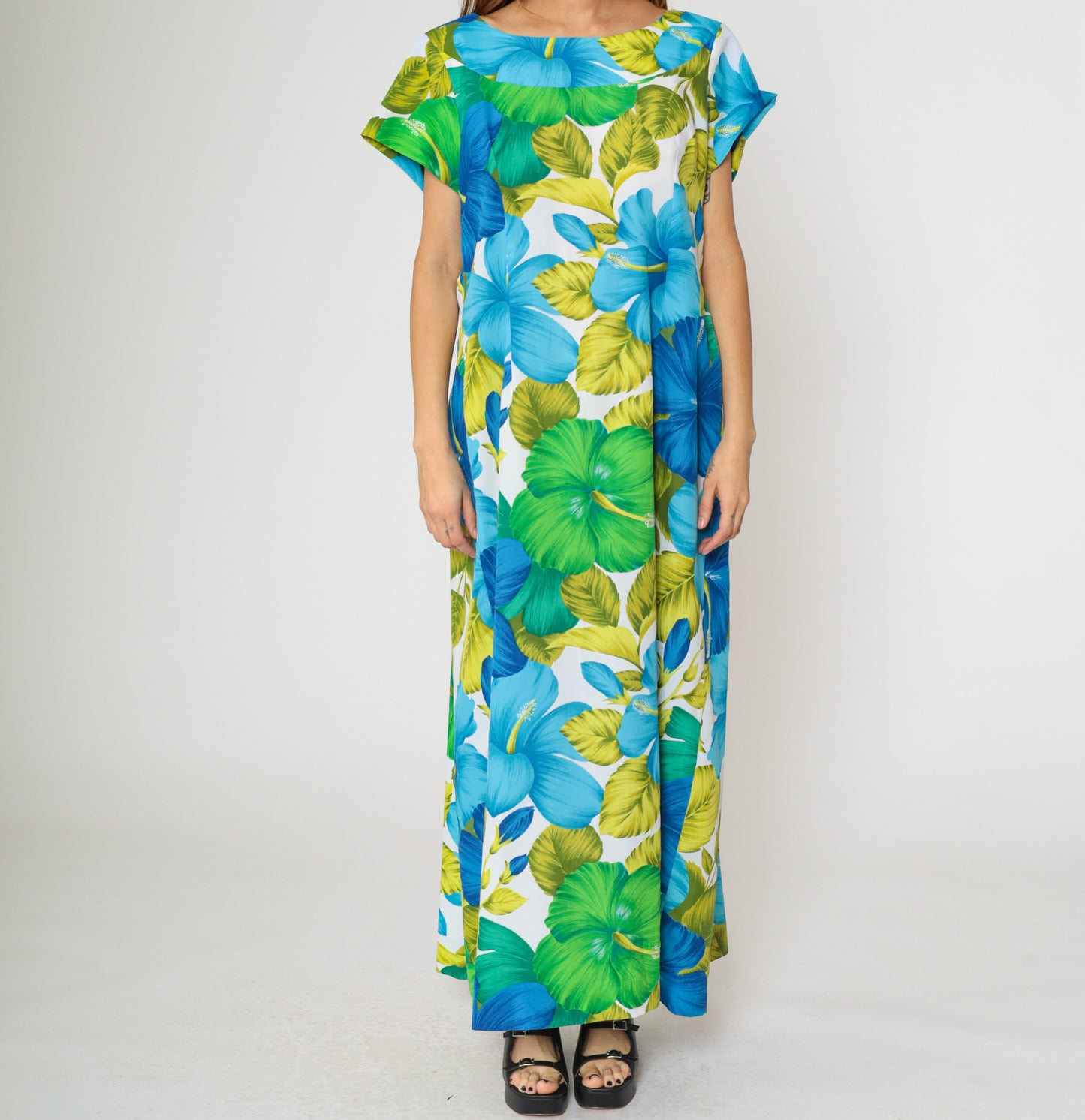 Vintage Tropical Hawaiian Floral Maxi Dress L